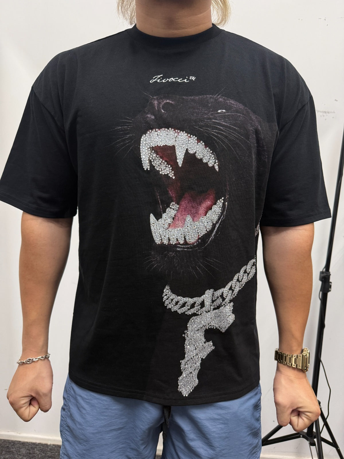 Fivocci Rhinestoned Tiger Tee